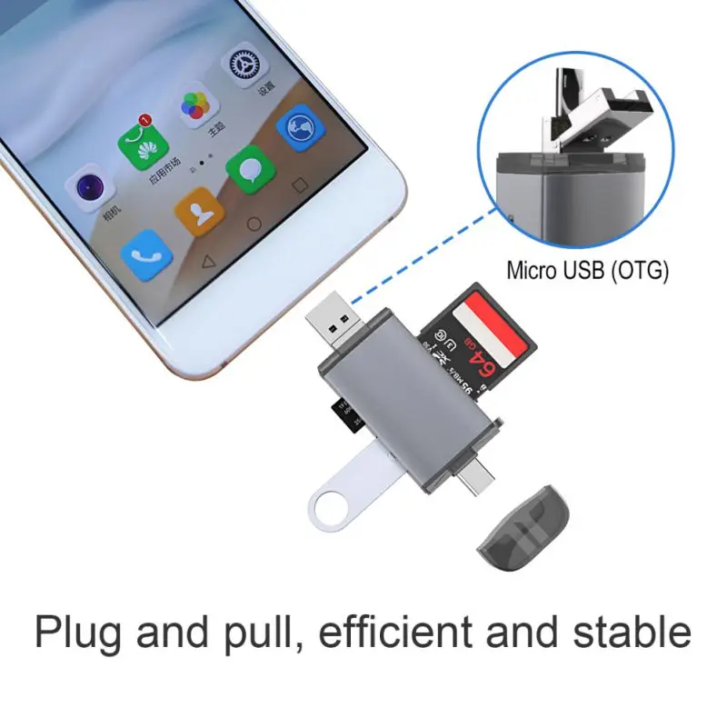 Universal 3 in 1 Card Reader Adapter USB Type-C to USB TF Secure Digital Memory Cards Accessories for Android Cellphone Computer