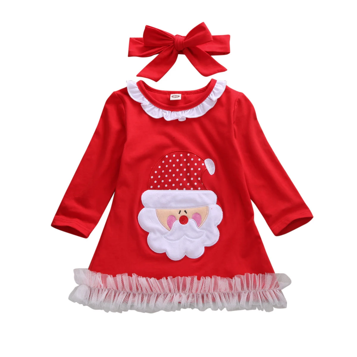 Christmas Newborn Baby Girl Dress Headband 2pcs 0-24M Santa Claus Casual Party Tunic Dress Xmas Clothes