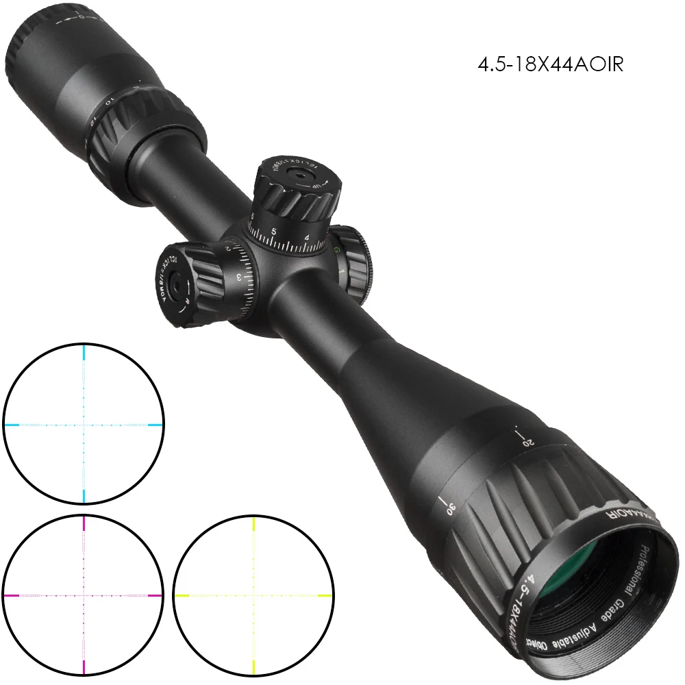 

4.5-18X44 AOIR Hunting Scope Tactical Optical Riflescope Red &Green&Blue Illuminated Scope Reticle Rifles Scope