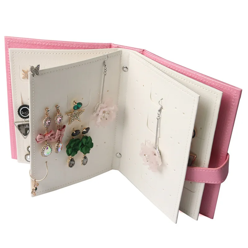 

Leather Jewelry Storage Books Portable Earrings Display Boxes Rings Collection Container Women Jewelery Organizer Earrings Book