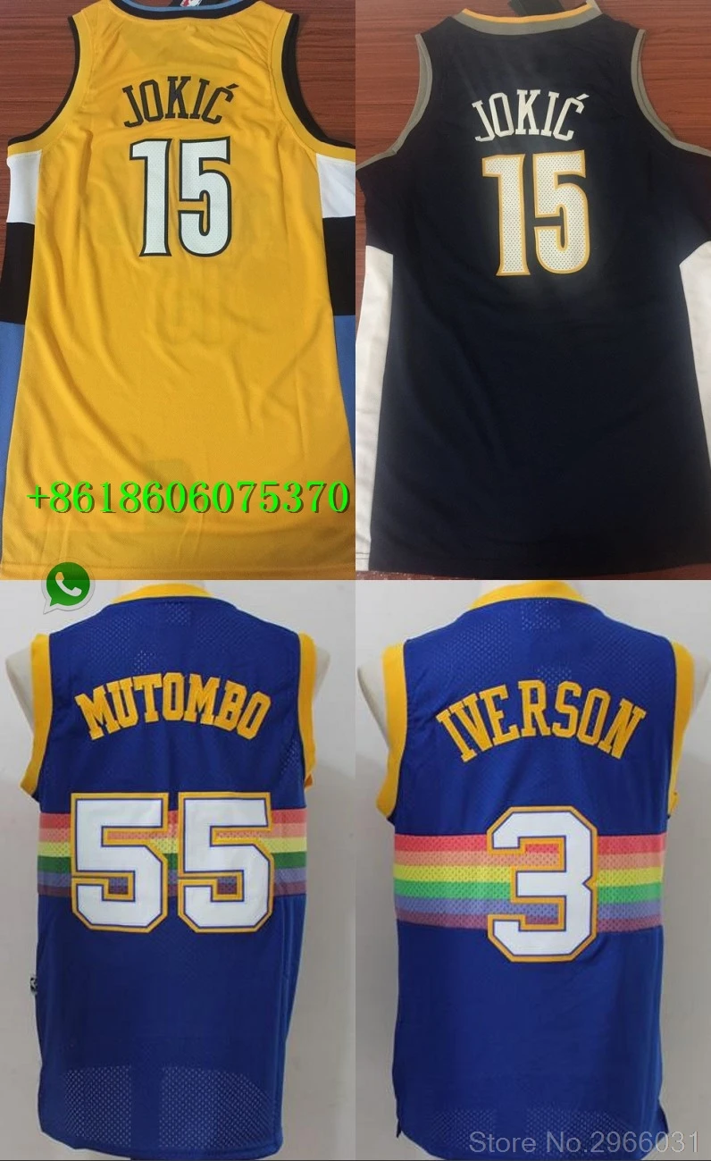 A+++ Качественная мужская одежда для взрослых#3 Allen Iverson 15 Nikola Jokic 55 Dikembe Mutombo Jersey Denver