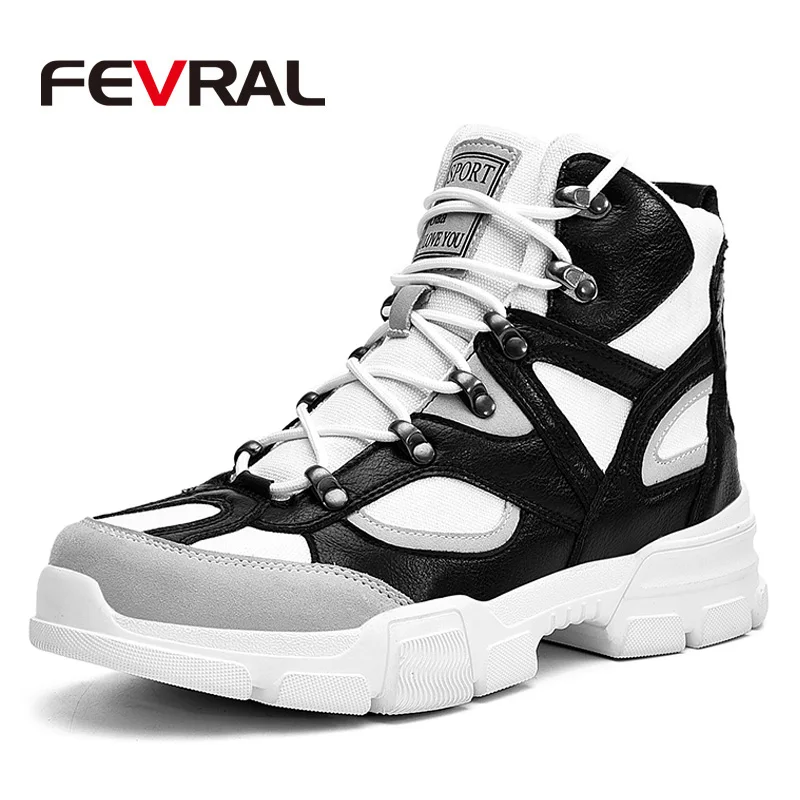 Black White FEVRAL/сезон осень-зима; мужские ботинки; Новинка года; модная Уличная Повседневная обувь; Высококачественная Мужская обувь; мужские водонепроницаемые Брендовые ботильоны - Цвет: Black White