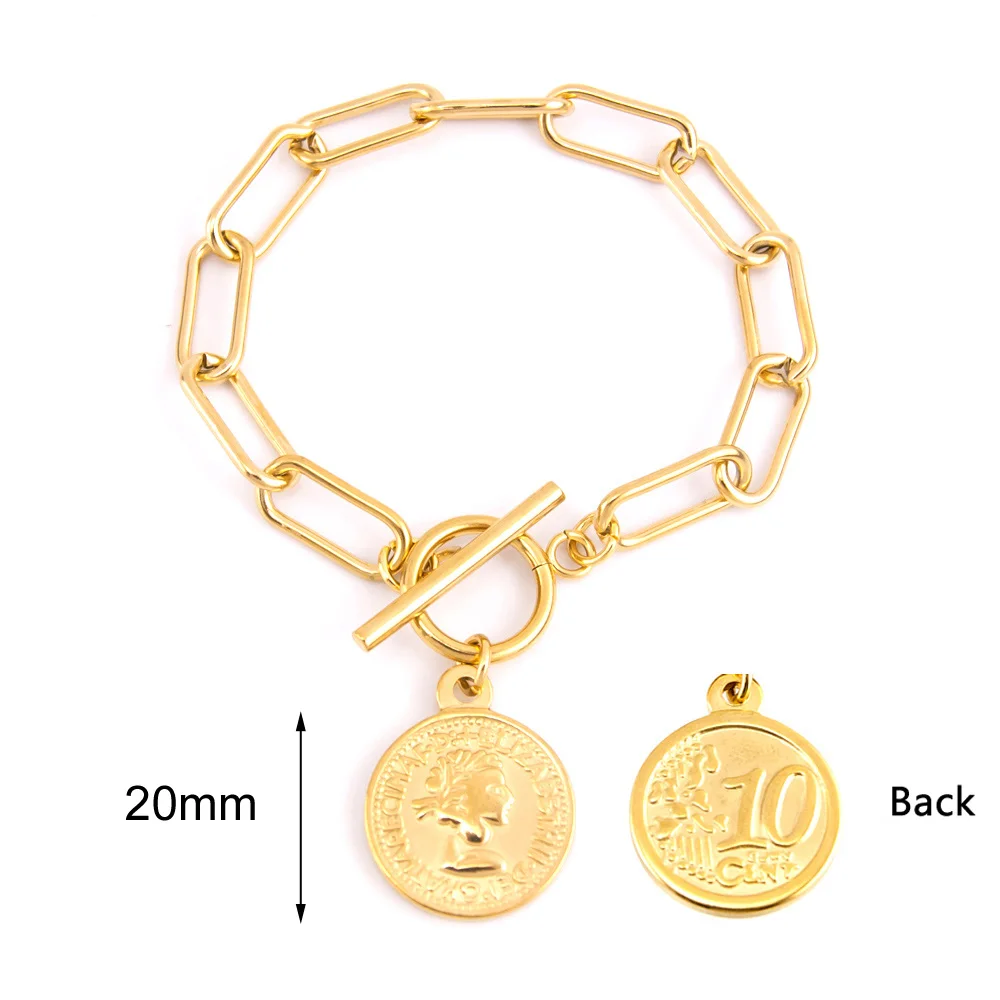 OT-20mmCoin-Gold Колье для женщин с монетками, длинное колье с О-образным вырезом, ожерелье из нержавеющей стали, медаль, подвески, колье Boho, подарок - Окраска металла: OT-20mmCoin-Gold