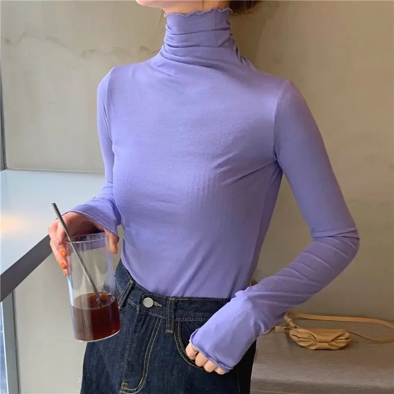 Long Sleeve T-shirts Women Solid Simple Basic All-match Korean Trendy Womens Tops Daily Soft Autumn Popular Ladies Clothing Tee