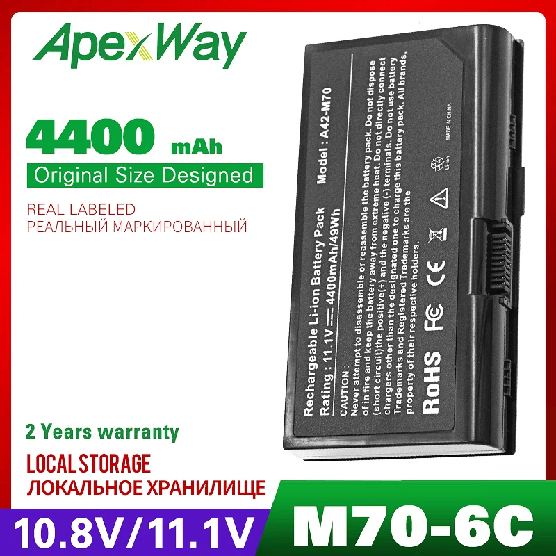 ApexWay 4400 мАч батарея для ASUS A32-F70 A32-M70 L0690LC L082036 F70 F70S F70SL G71 G71G G71GX G71V G71VG G72 G72G G72GX G72V |
