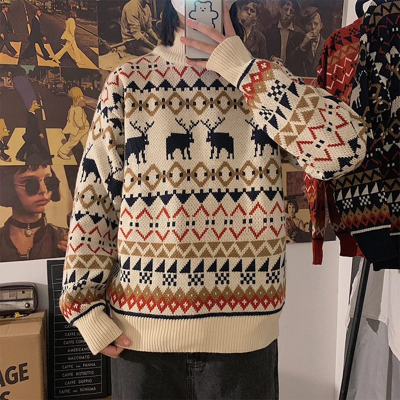 Зимний толстый мужской свитер, теплый модный ретро Повседневный свитер с круглым вырезом, пуловер, мужские вязаные свитера, мужской свитер