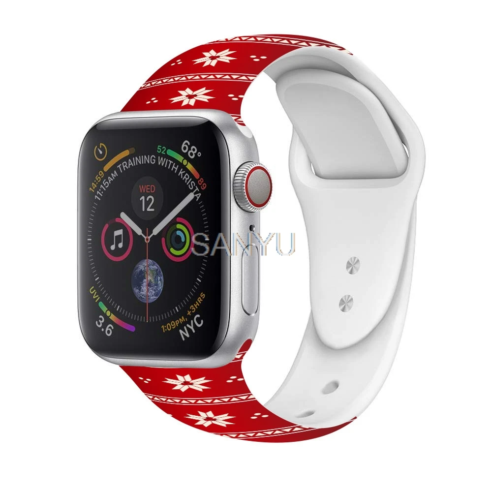 Ремешок для Apple watch band 5 4 3 2 1 Рождественский ремешок для часов Мягкие силиконовые с рисунком часы браслет для iWatch 38 мм 42 мм аксессуары