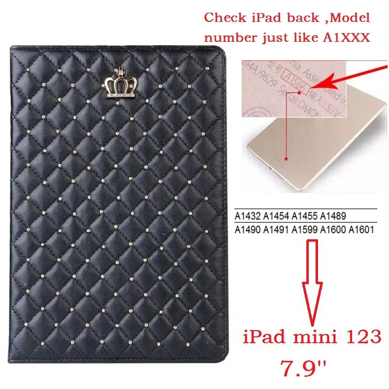 7," Роскошная корона Coque для iPad mini 2 3 Smart Case A1432 A1454 A1490 магнитная искусственная кожа для iPad mini 2 mini 3 Чехол-подставка - Цвет: mini123 Black