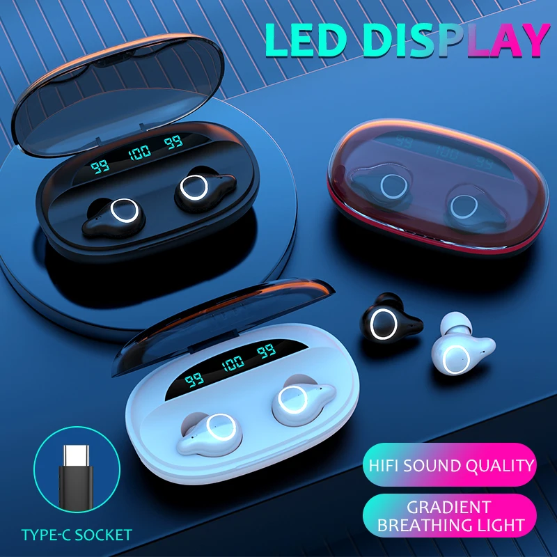 2020 New LED Wireless Headphones Bluetooth V5 1 Earphone Earbuds 9D Stereo Noise Cancel Waterproof Headset Touch Control