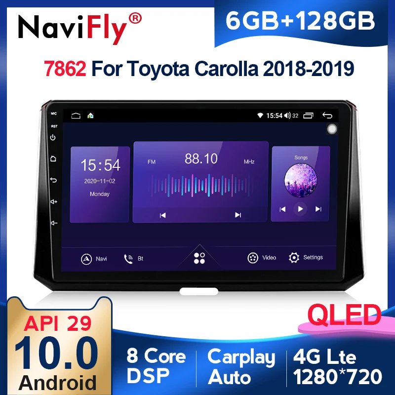 Автомагнитола для Toyota Corolla мультимедийный видеорегистратор с камерой 6 ГБ + 128 QLED 4G
