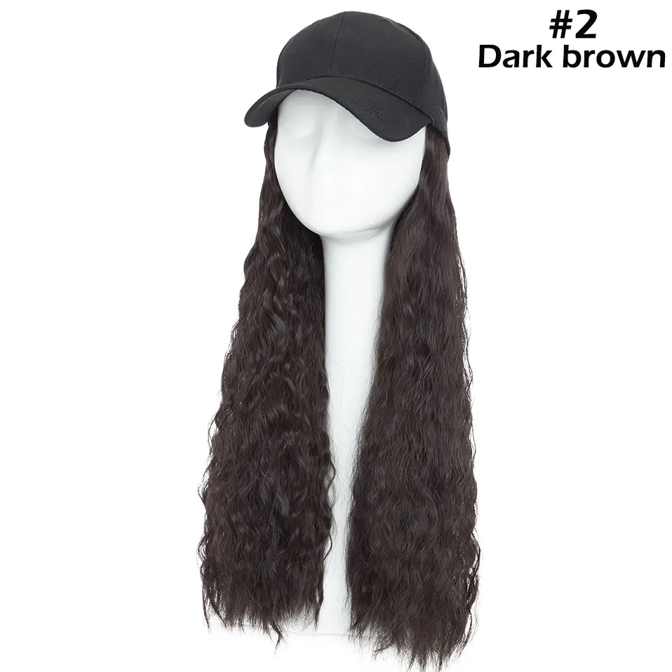 dark brown Snoilite 1" волнистая бейсбольная кепка для волос удлиняющие синтетические волосы с черной кепкой интегрированная шапка с волосами для волос стиль девушки волос - Цвет: dark brown