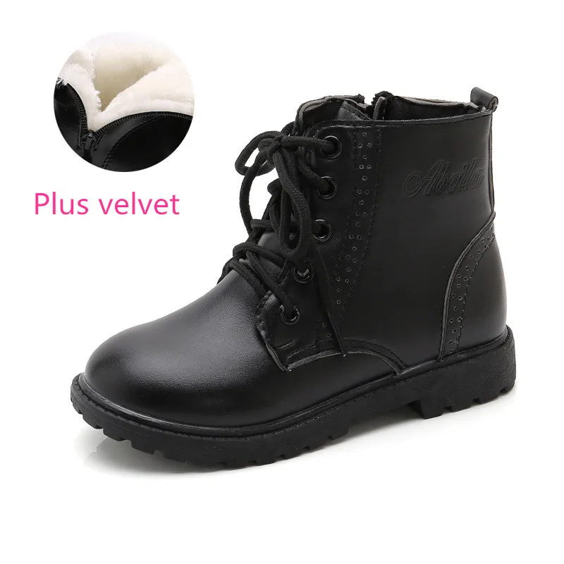 Winter New Boys Boots Warm Plus velvet Children Martin boots Kids Boots Casual Leather Shoes 4 5 6 7 8 9 10-14T Black Brown