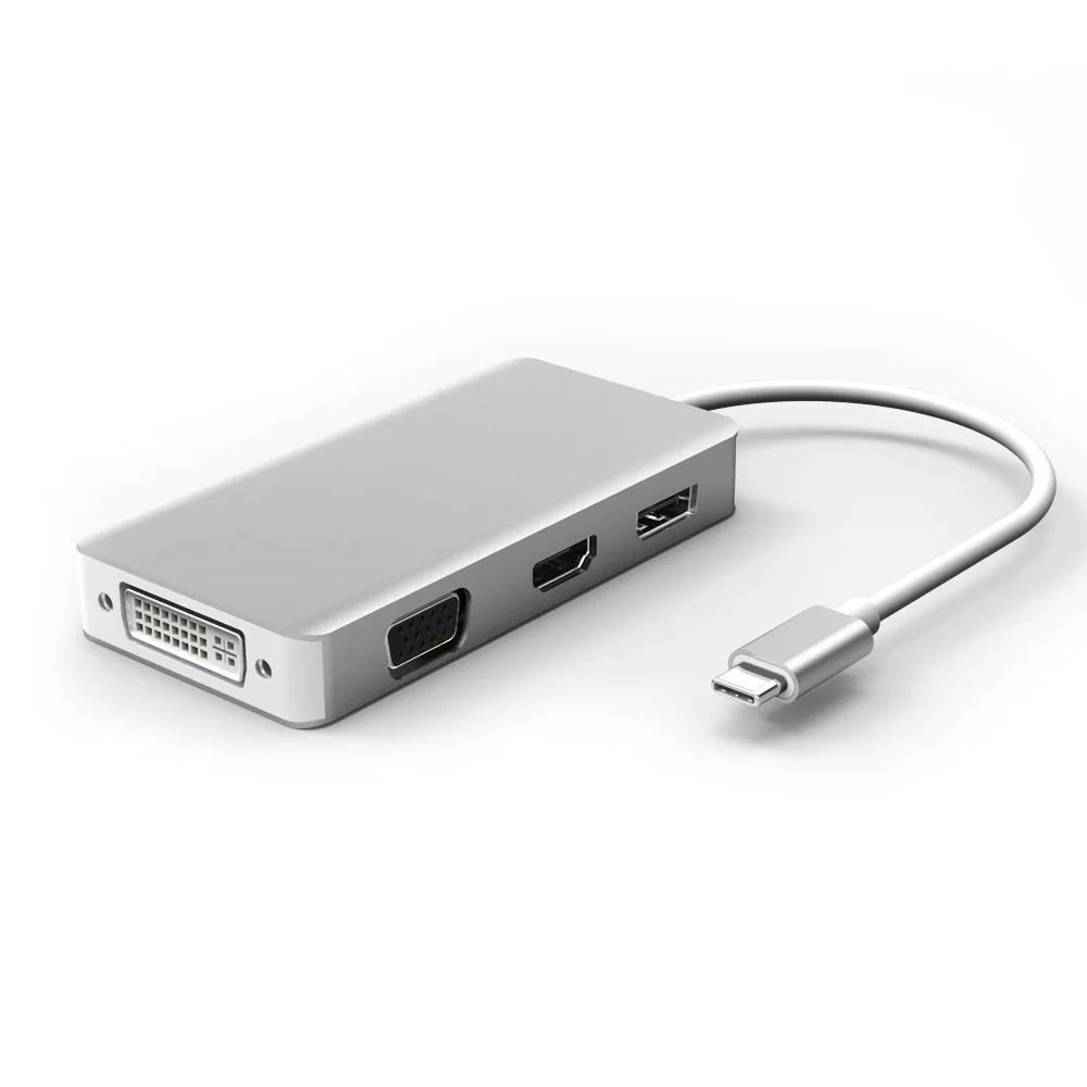 4-в-1 многофункциональная док-станция type-c к DP HDMI DVI VGA алюминиевый корпус type-c USB C конвертер