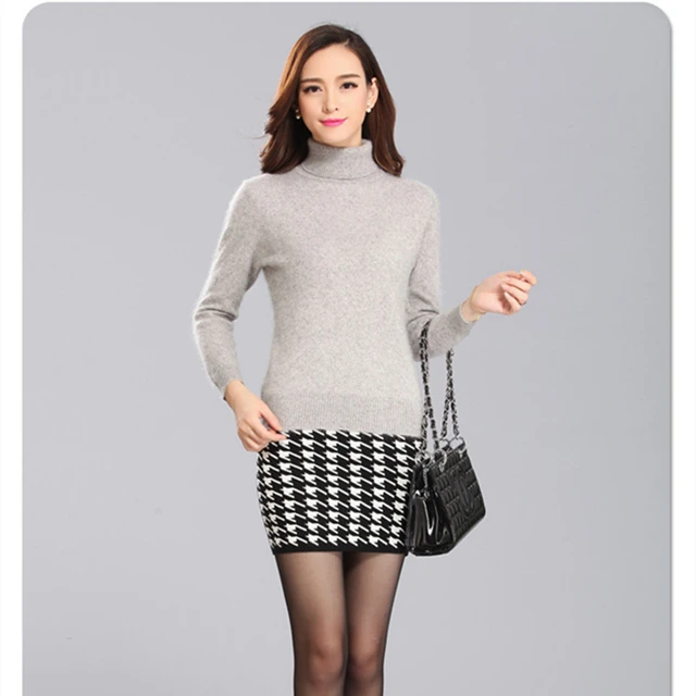 Women Sweater Solid Color 100% Mink Cashmere Turtleneck Knitted Pullovers Slim Soft Warm Female Long Sleeve Sweater - Image 6