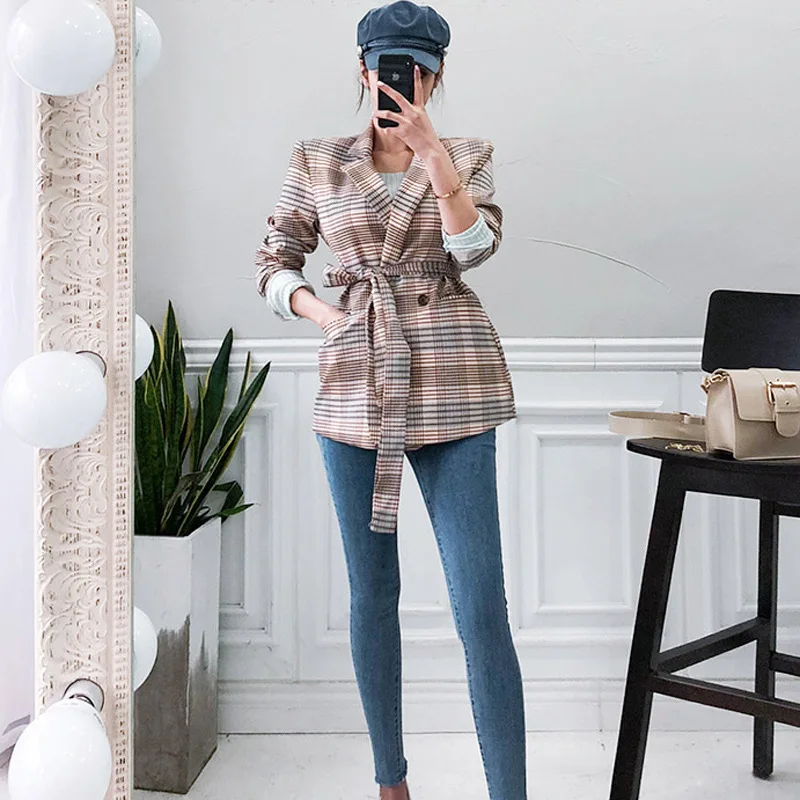 

Coat 2019 Autumn Clothing New Style Elegant Double Breasted Pattern Lace-up Fashion Casual Suit WOMEN'S Top