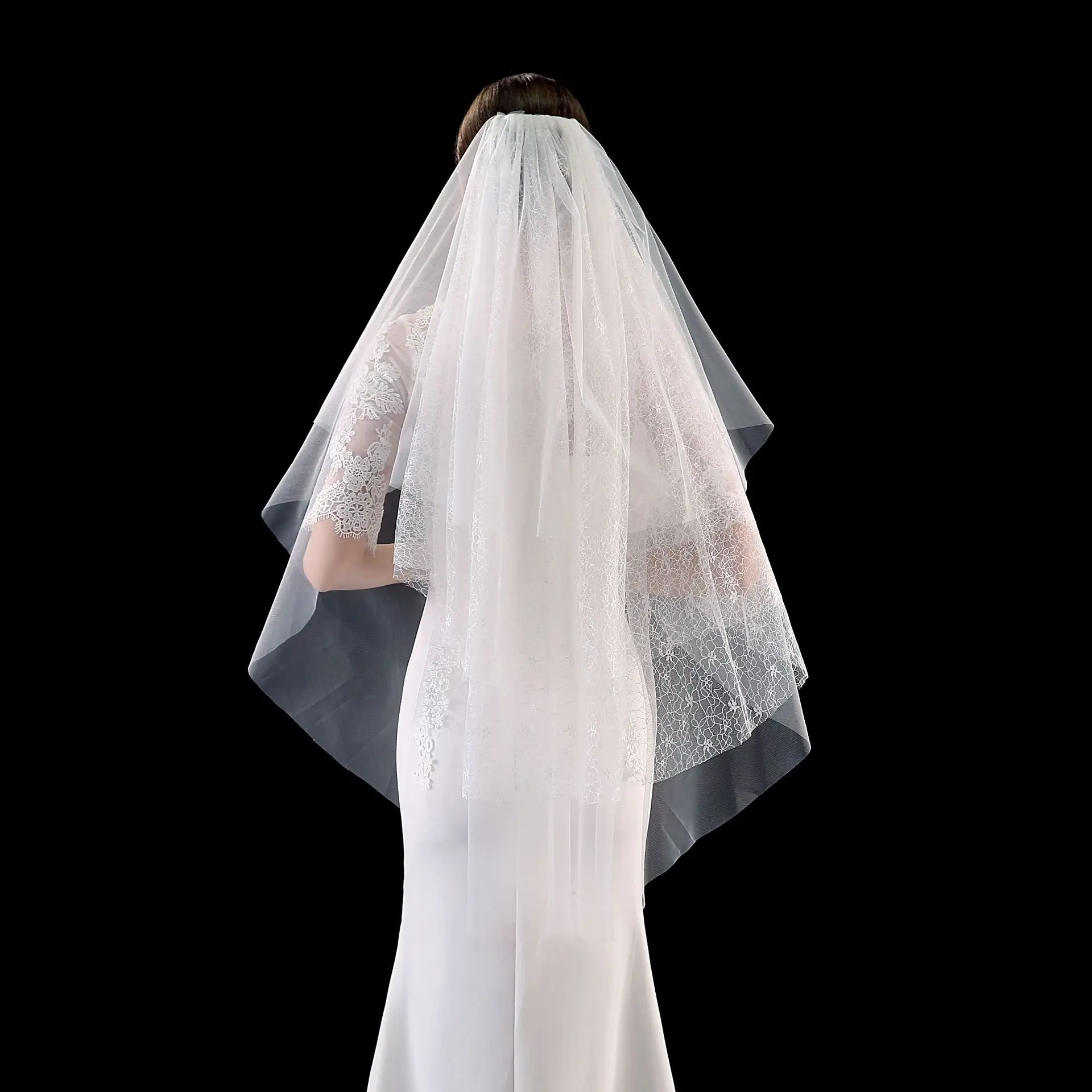 Beautiful 1Meters 4 Layer Flower Lace and tull Short Wedding Veil with Comb Bridal Accessories velos de novia | Свадьбы и торжества