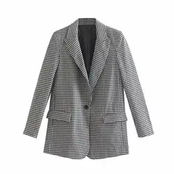 Модная верхняя одежда с длинными рукавами и карманами и Зазубренным воротником Chaqueta 2019, винтажный стильный офисный пиджак в клетку для