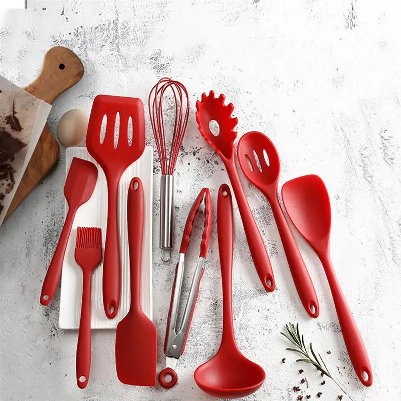 

Red Kitchen Utensil Premium Silicone Stainless Steel Utensil Heat-Resistant Non-Stick Safe Cookware Home Tool Kitchen Supplies