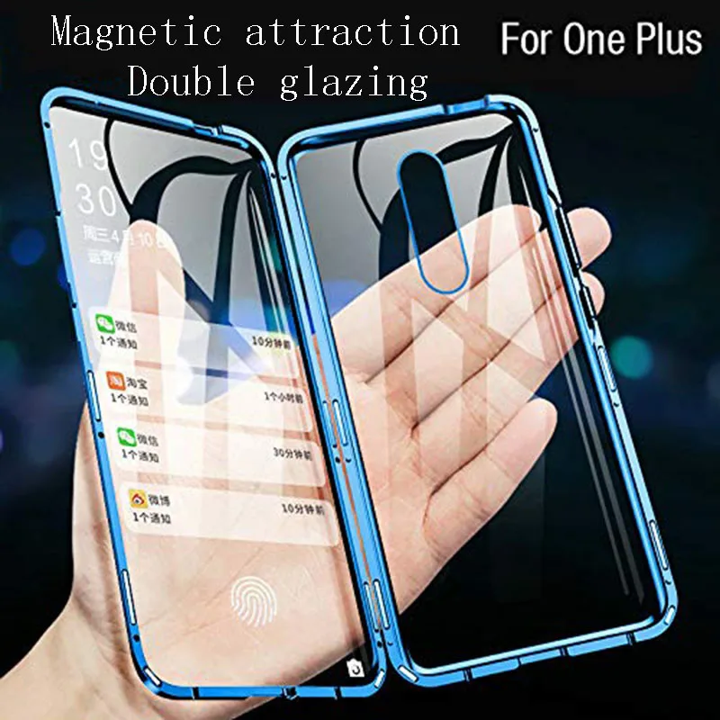 Двухсторонний металлический магнитный чехол из закаленного стекла для OnePlus 7Pro 7, изогнутое стекло, Металлическая магнитная защита от адсорбции