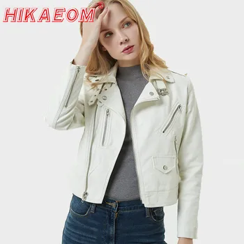 

2019 Autumn New Leather Women's Jackets Short Lapel Collar Buckle Zipper PU Motorcycle Jacket Long Sleeve Small Leather Jackets
