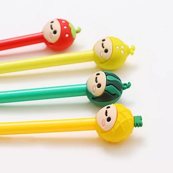 

ZHUTING 4PCS/Set Cute Fruit Face Neutral Pen Warhead Water Black 0.5mm Plastic Pen Office Stationery Carbon Signature