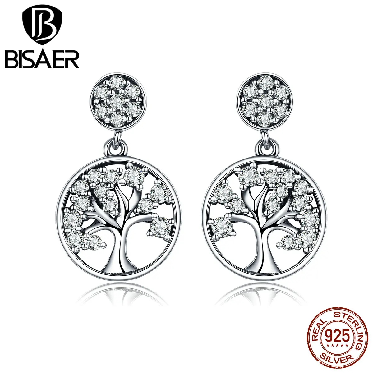 Bijoux, модный дизайн, 925 пробы, серебряные серьги, дерево жизни, прозрачные CZ серьги-гвоздики для женщин, роскошные серебряные ювелирные изделия Brincos