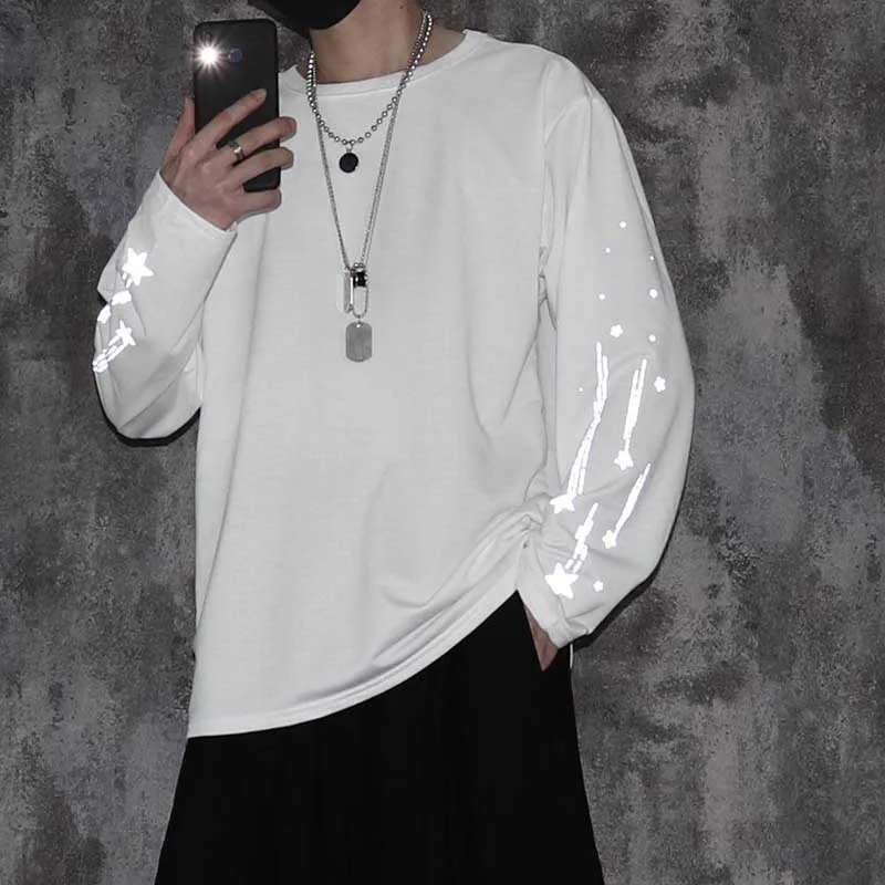 NiceMix Harajuku светоотражающий принт с длинным рукавом корейская мода Женская одежда roupas Свободные повседневные футболки Весенние новые женские топы