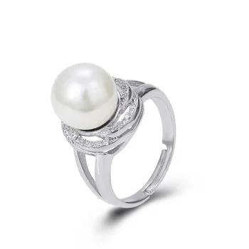 

10 Mm Wholesale Jewelry Natural Freshwater Pearl Ring Female Sterling Silver Fashion Pearls Jewelry Excellent Round Finger Ring