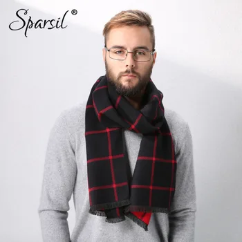 

Sparsil Men Thick Cashmere Scarf England Style Plaid Neckerchief Autumn Winter Warm Male High Quality Business Classic Scarves