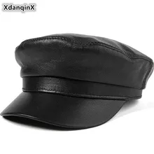 XdanqinX шляпа из натуральной кожи элегантная женская шапка из овечьей кожи армейская военная шляпа мужская плоская кепка Новая Осенняя пара черные шапки
