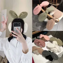 Женские забавные зимние наушники, повязка на голову из искусственного меха, заячьи ушки, теплые плюшевые вечерние oorwarmers, зимние аксессуары, меховые наушники