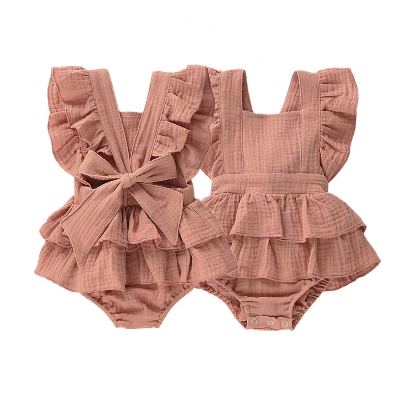 Baby Clothing Summer Newborn Baby Girls Bodysuits Princess Ruffle Cotton Jumpsuit Cute Toddler Backless Lace Up Bow Beach Outfits