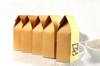 

8*15.5*5cm 500pcs Quality packaging Kraft paper Stand Up bag Food Square window box Bags of nuts/Tea/Cake/Cookies/Coffee bags