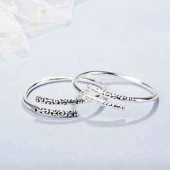 

Sole Memory Sweet Romantic Couple Retro Thai Silver Wishful Golden Hoop 925 Sterling Silver Female Resizable Bangles SBR155