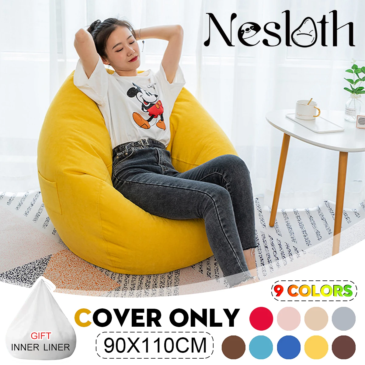 

2Pcs Velvet Fabric Lazy BeanBag Sofas Cover+Inner Liner without Filler Lounger Seat Bean Bag Pouf Puff Couch Tatami Living Room