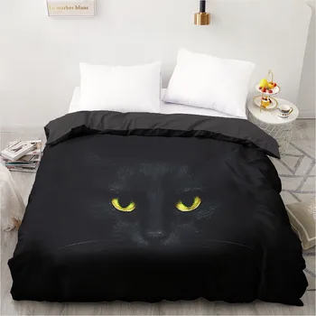 

3D Design Custom Duvet Quilt Comforter Blanket Cover Case Bed Linens Bedding Set Black 240x220cm Animals Cat Home Textile Black