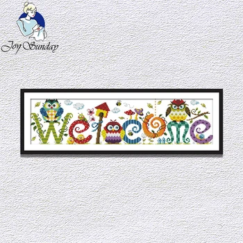 

Joy Sunday Owl welcome card cross stitch kit pattern DMC chinese counted embroidery needleworkchristmas decorations for home set