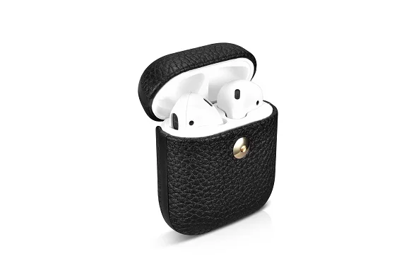 Черный Чехол из натуральной кожи для AirPods 2 Bluetooth беспроводной чехол для наушников Роскошный чехол для Apple AirPods 1 2 защитный чехол - Цвет: Черный