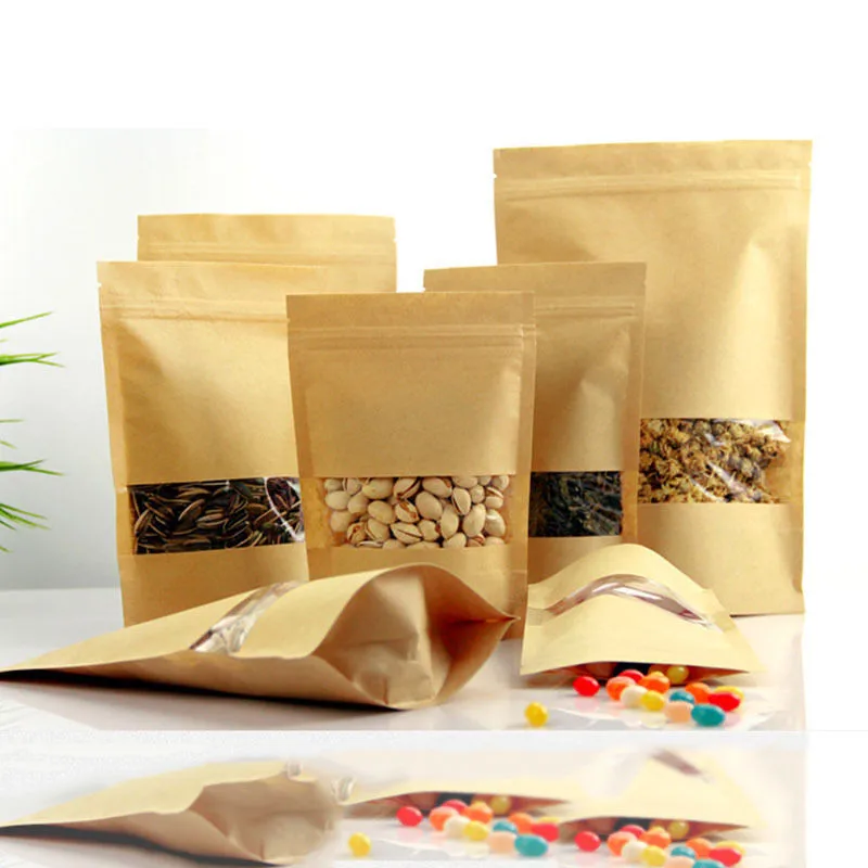 

500pcs 4 size Paper Gift Bag For Tea Powder Nut Food Cookie Packaging Zip Lock Bags Gift Bag For Children