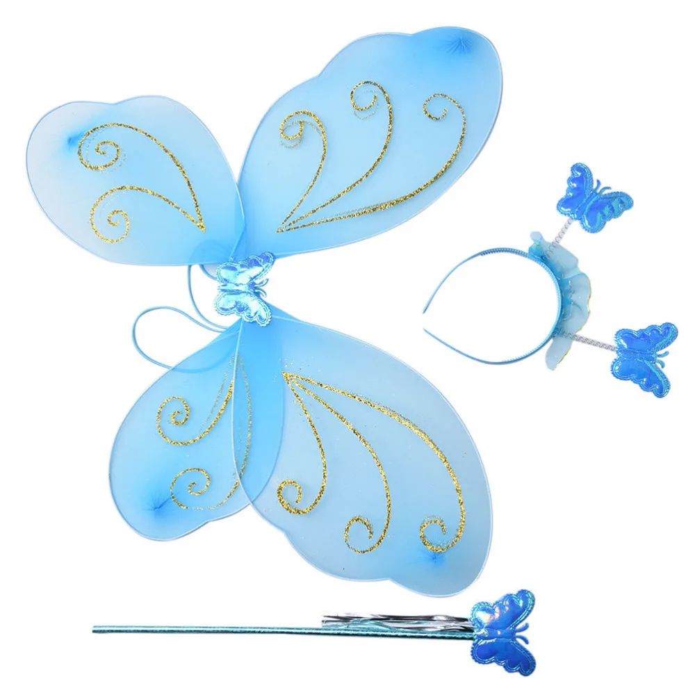 Lovely Party Costume Princess Girl Kids Butterfly Wing Wand Headband Fairy 3Pcs/set Xmas Costume Set