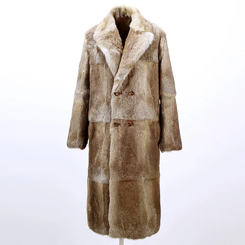 Мужская Шуба Длинная зимняя куртка мужская шуба из натурального кроличьего меха теплое пальто куртка из натурального меха Модные Роскошные пальто 1612 KJ3331 - Цвет: Natural