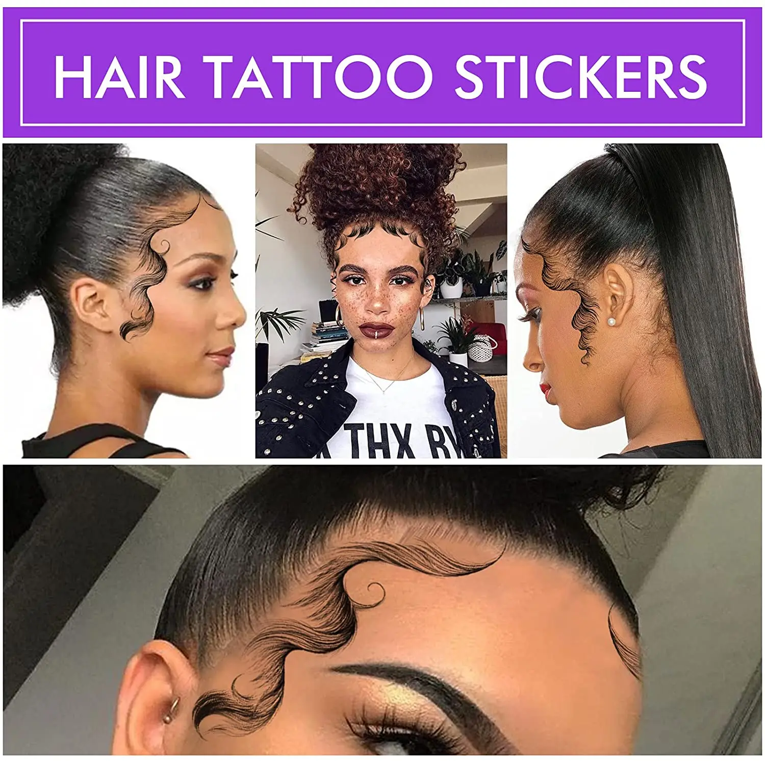 Hair Tattoo Stickers 5 Sheets Waterproof Baby Hair Edge Temporary Hairline Natural Curly Fake Tattoo Makeup Tools