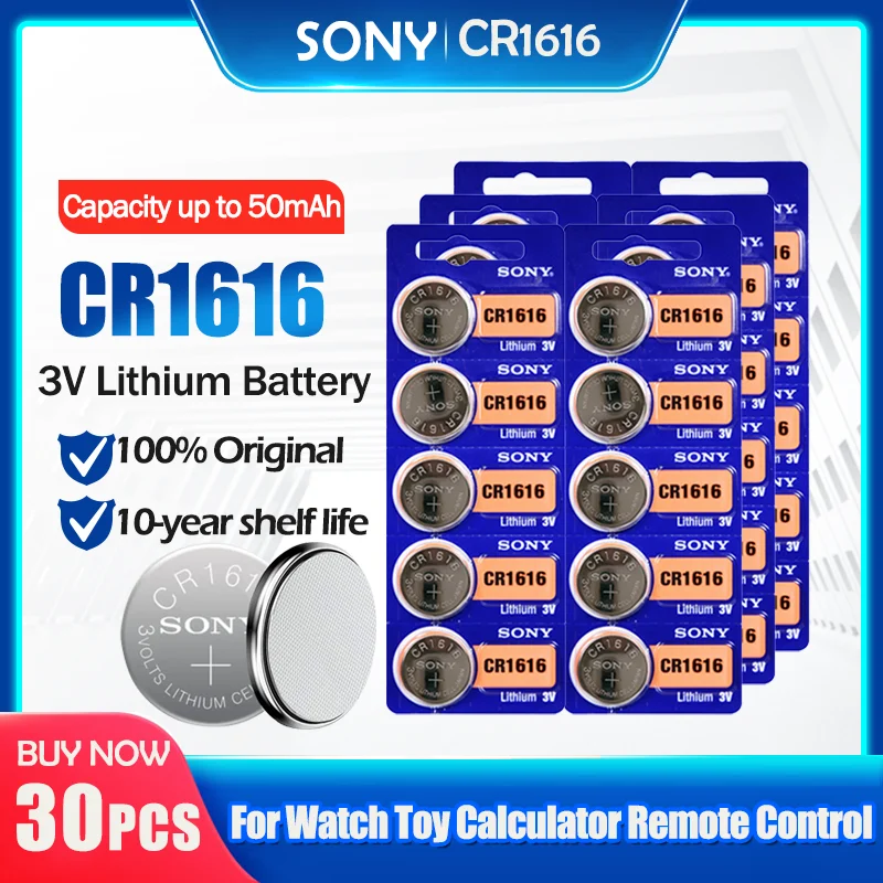 30pcs Original Sony Cr1616 3v Lithium Battery For Car Key Watch Remote Control Toy 1616 Ecr1616 Gpcr1616 Button Battery Coin Button Cell Batteries Aliexpress
