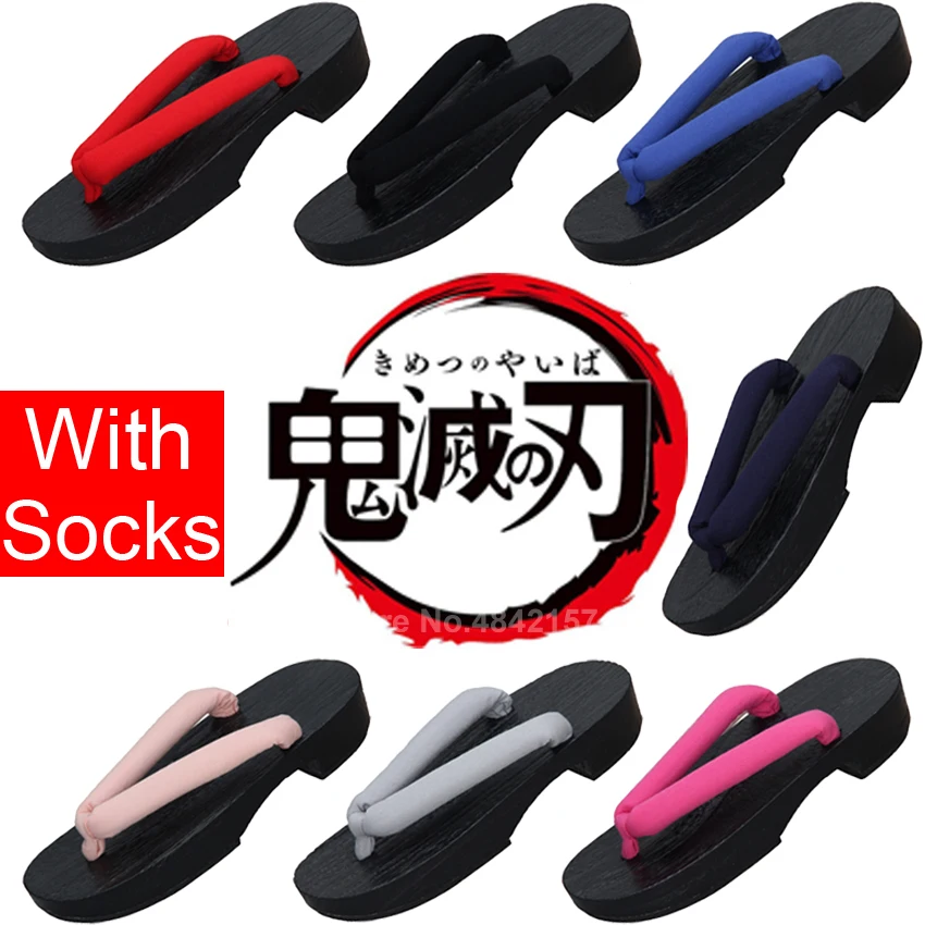 

Halloween Anime Demon Slayer:Kimetsu No Yaiba Cosplay Slippers Samurai Wooden Sandals Shoes Japanese Geta Clogs Kamado Tanjirou