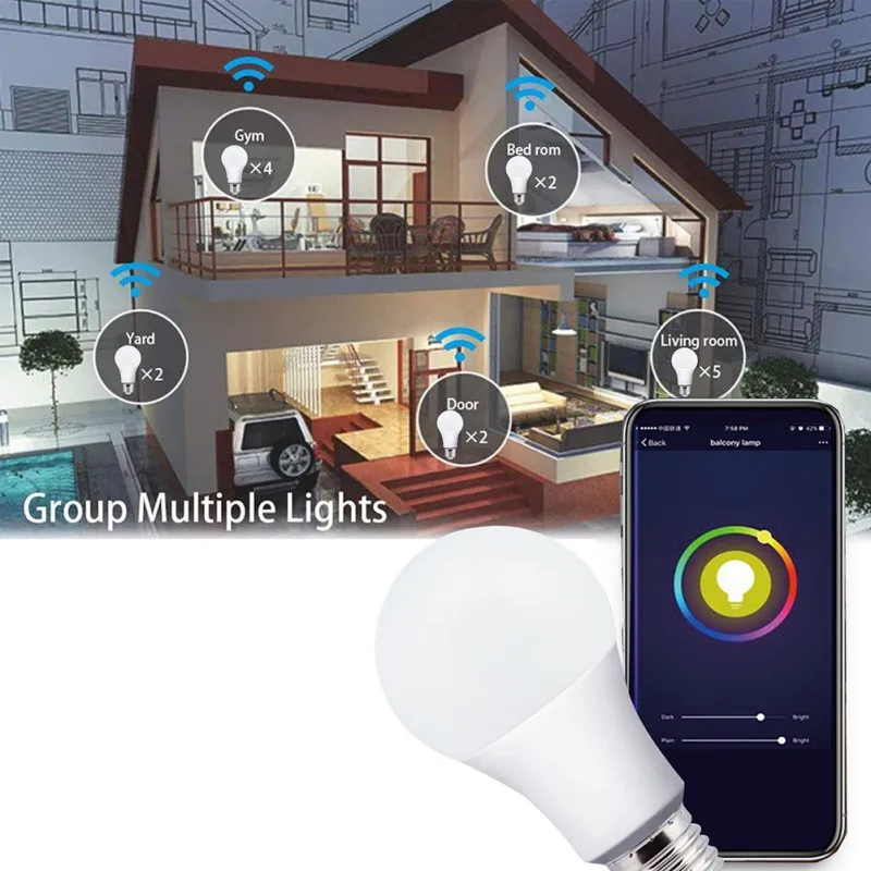 Умный светодиодный светильник E27 винт RGB WiFi многоцветный светильник для ECHO Google Home