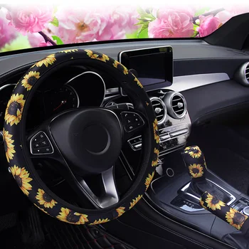 

Handbrake Steering Wheel Cover Gearshift Car Auto Interior 3Pcs Sunflower Print