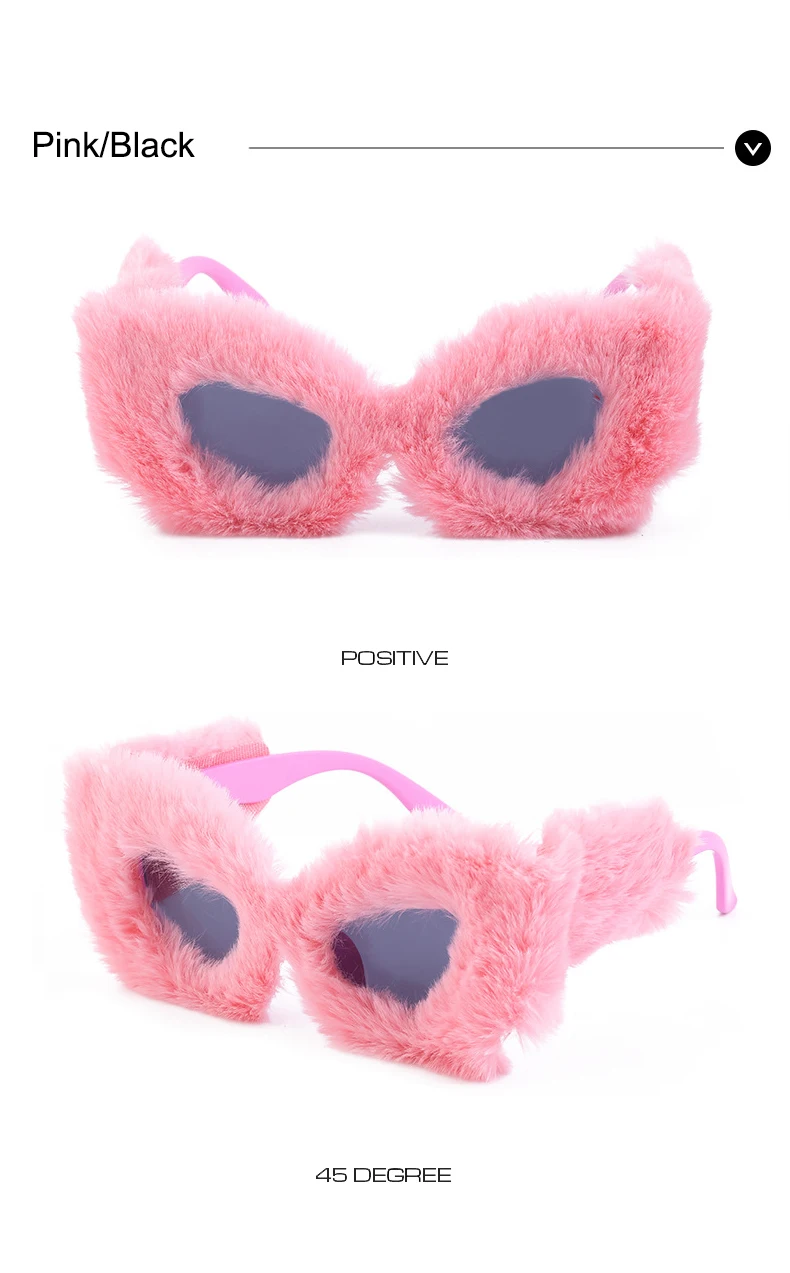 OEC CPO Ladies Soft Fur Velvet Cat Eye Sunglasses Women Fashion Colorful Handmade Sun Glasses Female Trendy Shades UV400 Eyewear