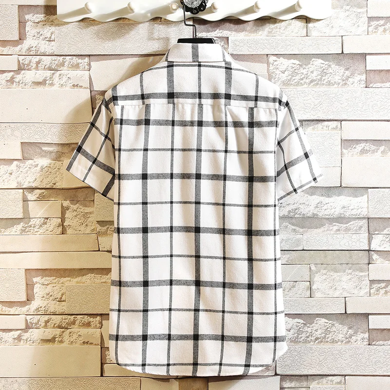 Men's Clothing Fashion  Shirts Single Pocket Short Sleeve Youthful Soft Casual Plaid Checkered Top Male Shirts  for men