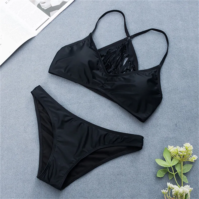 

2019 black two piece Tassel design Swimsuit thong Bikini tanga set Women bathing costume Sexy lady Separate bikini swimwear suit