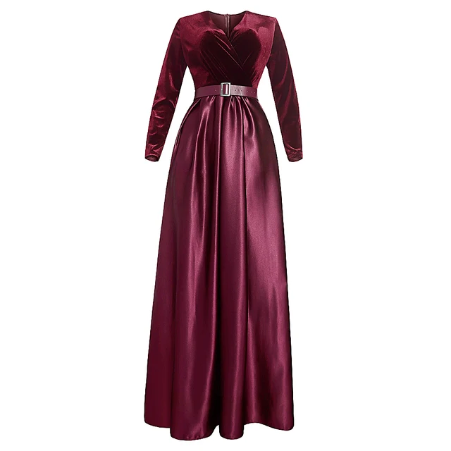 Plus Size Winter Velvet African Dresses For Women 2022 Dashiki New Year Dinner Gown Elegant Muslim Kaftan Satin Party Long Dress Burgundy